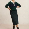 New River Woods A-lijn geruite midirok met voorsplit kaki -