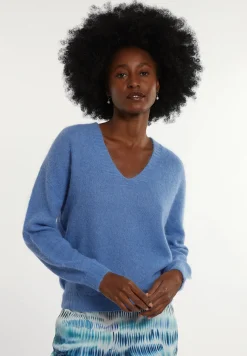 Discount River Woods Alpaca-wollen V-hals trui blauw -