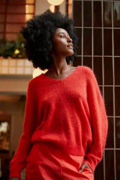 New River Woods Alpaca-wollen V-hals trui rood -