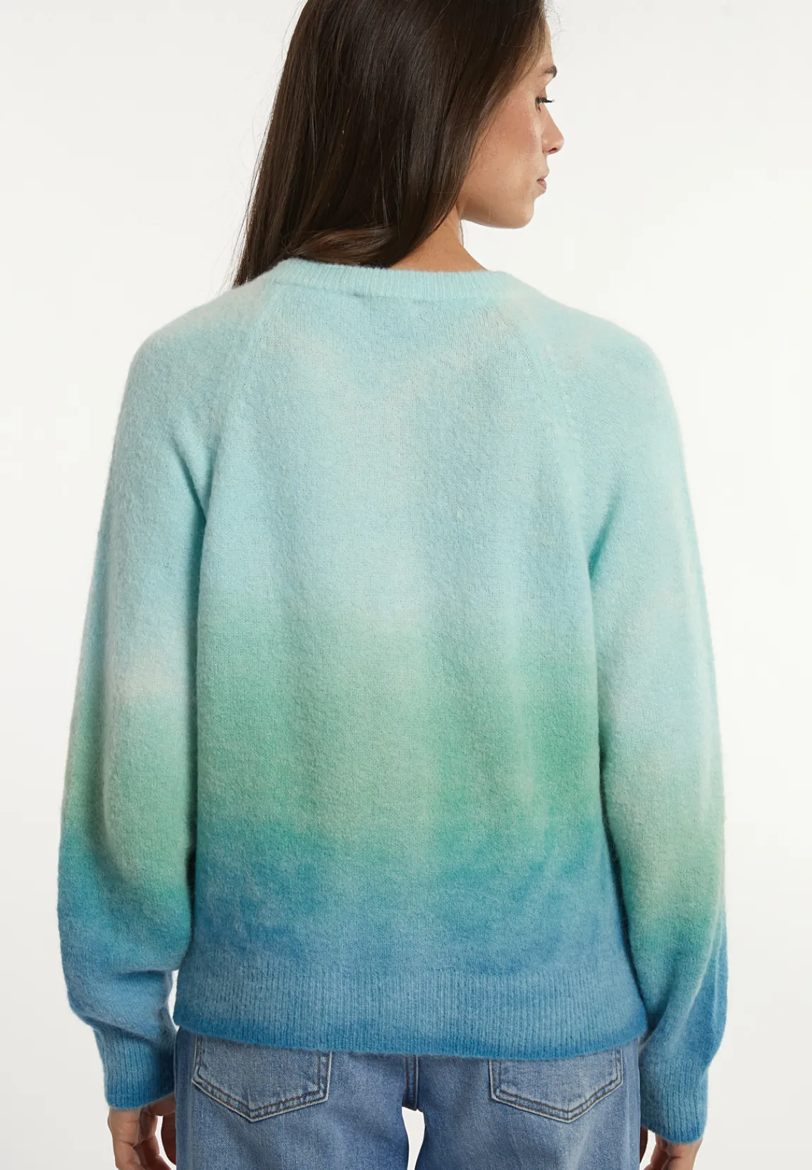 Hot River Woods Alpaca-zuivere scheerwol degradé trui groen/blauw -