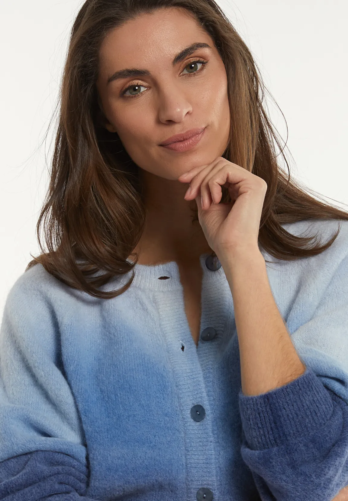 Fashion River Woods Alpaca-zuivere scheerwol degradé trui blauw -