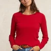 Outlet River Woods Basic geribde T-shirt ronde hals lange mouwen rood -
