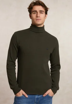 New River Woods Basic katoenen rolkraag T-shirt lange mouwen olive mix -
