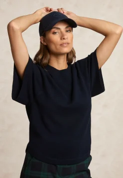 Fashion River Woods Basic merinotrui ronde hals wijde mouwen navy -
