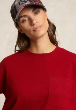 Fashion River Woods Basic merinotrui ronde hals borstzak rood -