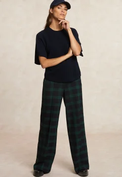 Fashion River Woods Basic merinotrui ronde hals wijde mouwen navy -