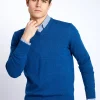 Sale River Woods Basic trui met V-hals in blauw -
