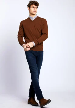 Fashion River Woods Basic trui met V-hals in bruin -