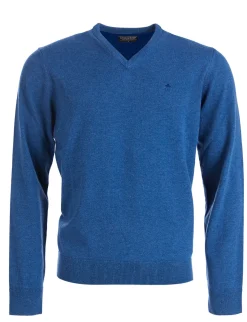 Sale River Woods Basic trui met V-hals in blauw -