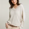 Outlet River Woods Beige katoen-linnen V-hals trui lange mouwen -