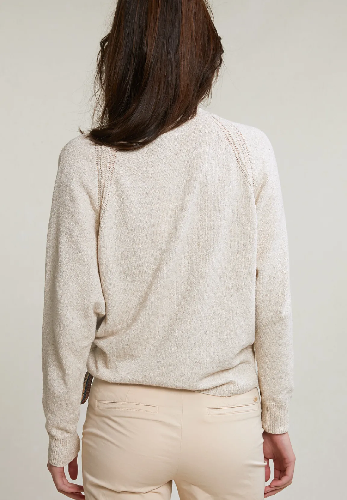 Outlet River Woods Beige katoen-linnen V-hals trui lange mouwen -