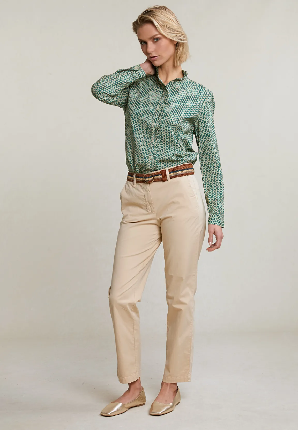New River Woods Beige rechte stretch broek -