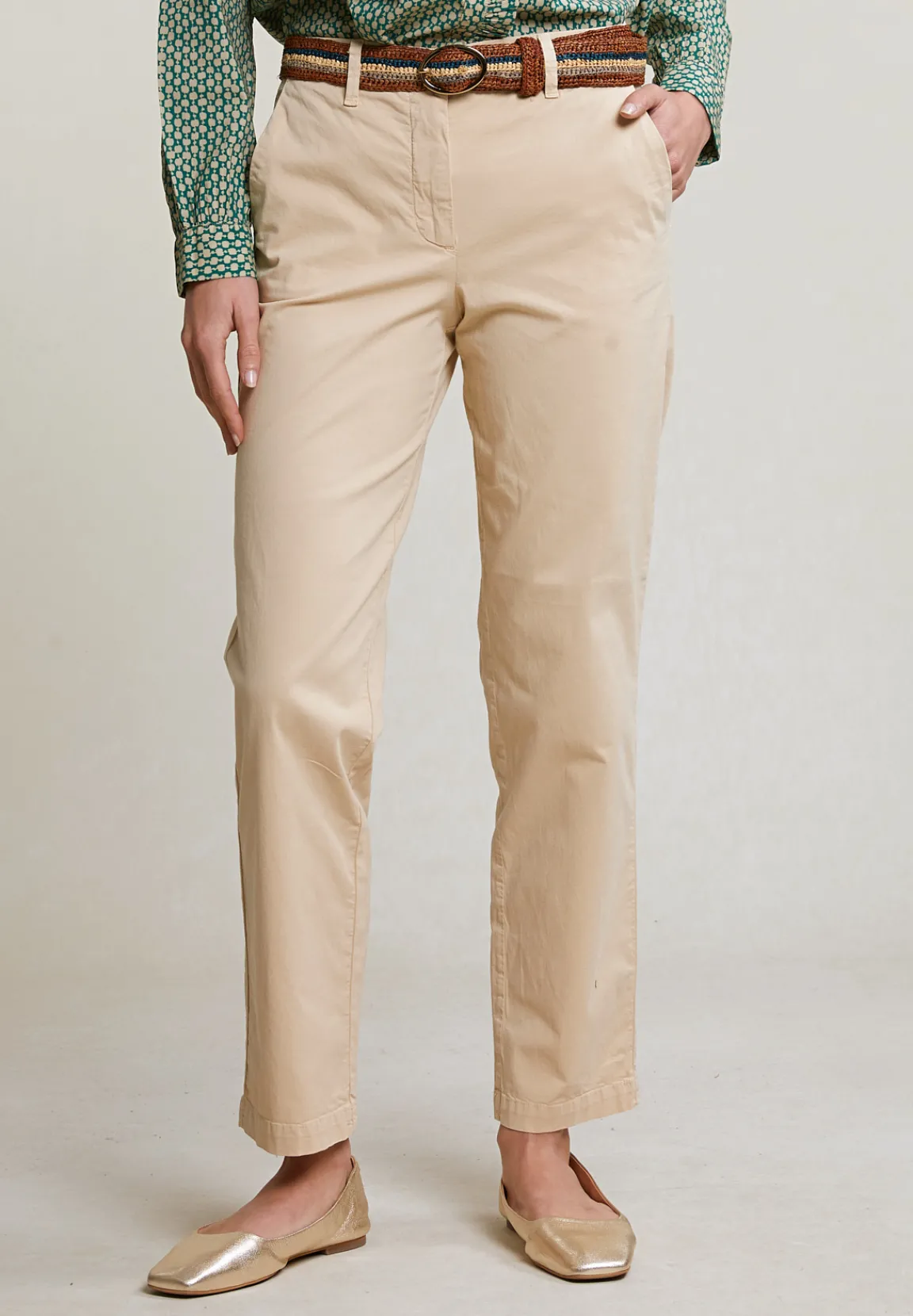 New River Woods Beige rechte stretch broek -