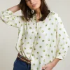 Online River Woods Beige/gele fantasie blouse 3/4 mouwen -