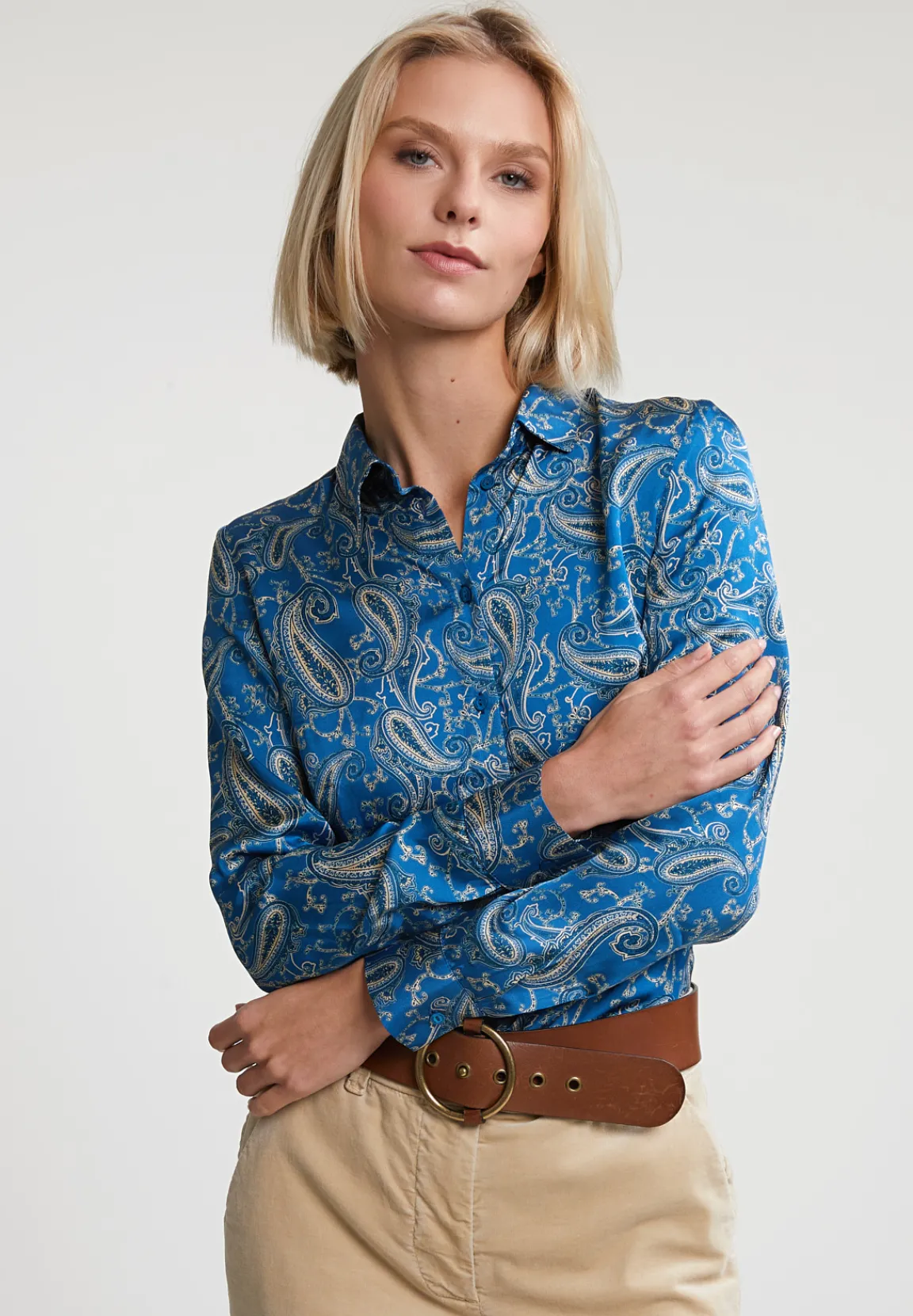 Discount River Woods Blauw/beige klassieke paisley blouse -