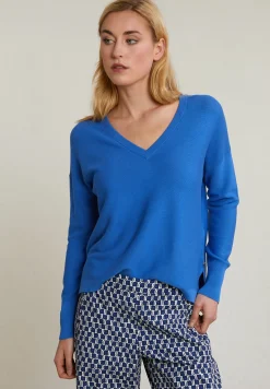 Online River Woods Blauwe basic V-hals trui lange mouwen -