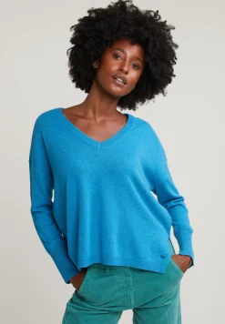 Discount River Woods Blauwe basic V-hals trui lange mouwen -