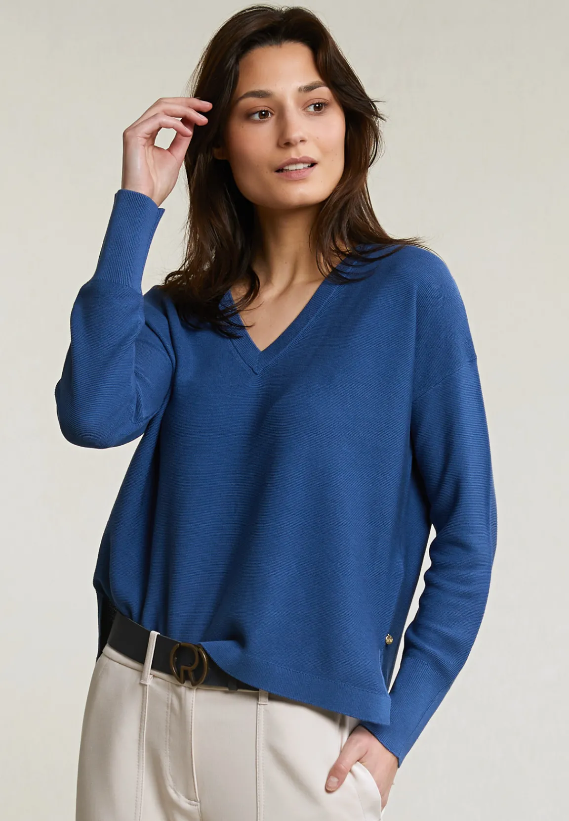 Discount River Woods Blauwe basic V-hals trui lange mouwen -