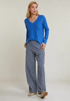Online River Woods Blauwe basic V-hals trui lange mouwen -