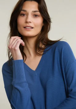 Discount River Woods Blauwe basic V-hals trui lange mouwen -