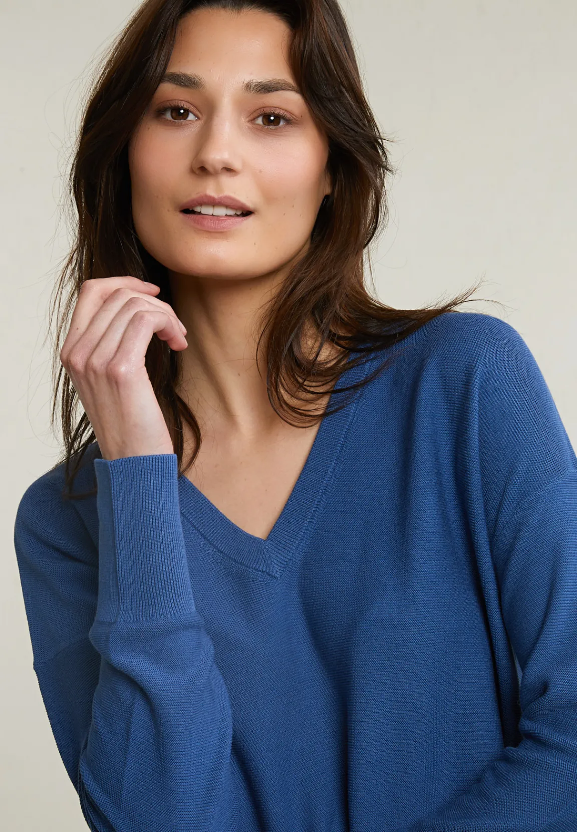 Discount River Woods Blauwe basic V-hals trui lange mouwen -