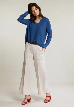 Discount River Woods Blauwe basic V-hals trui lange mouwen -