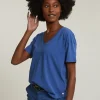 New River Woods Blauwe basic V-hals T-shirt korte mouwen -