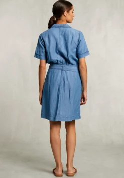 Clearance River Woods Blauwe denim blousejurk met zak -