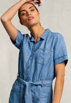 Clearance River Woods Blauwe denim blousejurk met zak -
