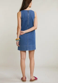 Online River Woods Blauwe denim V-hals jurk 2 zakken -