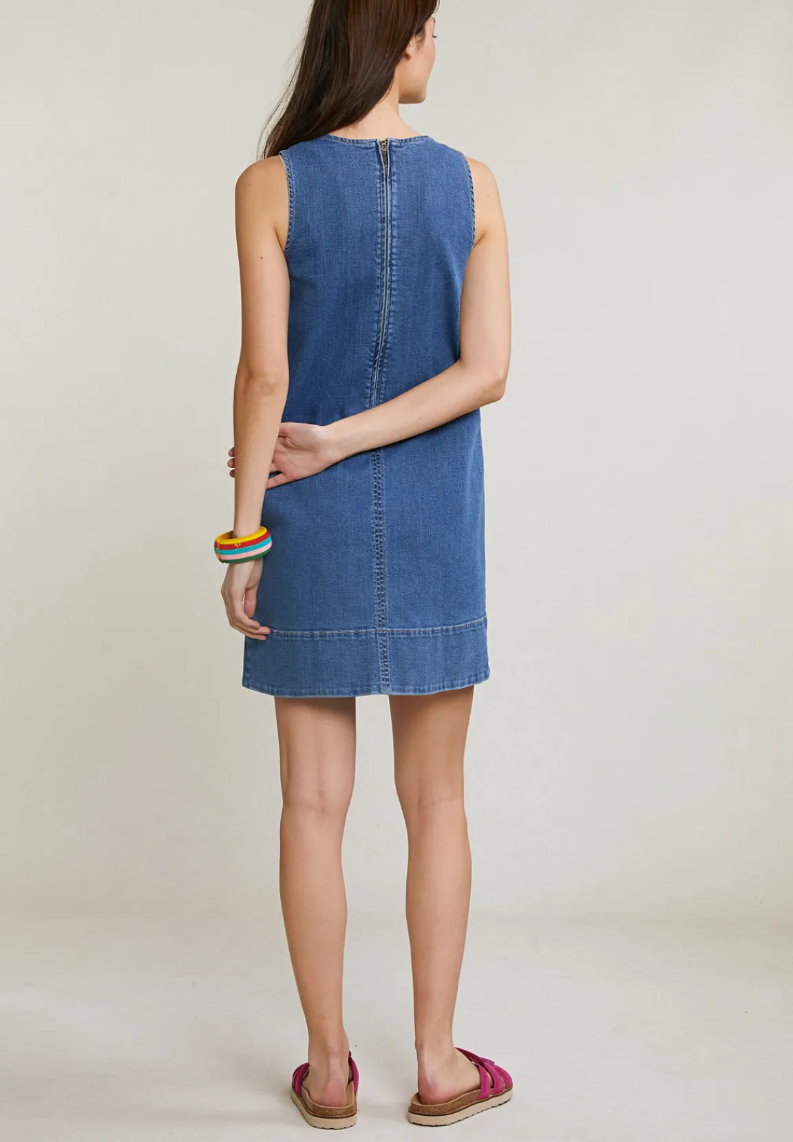 Online River Woods Blauwe denim V-hals jurk 2 zakken -