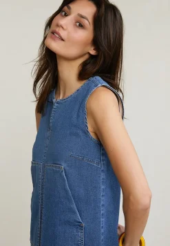 Online River Woods Blauwe denim V-hals jurk 2 zakken -