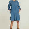 Discount River Woods Blauwe effen jurk met knopen -