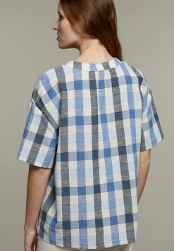 Best River Woods Blauwe geruite blouse met V-hals -