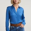Discount River Woods Blauwe klassieke blouse met knopen -