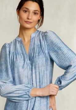 Fashion River Woods Blauwe lange tie-dye jurk met ruches -