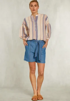 Discount River Woods Blauwe linnen short met riem -
