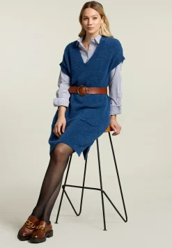 Hot River Woods Blauwe mouwloze gebreide jurk -