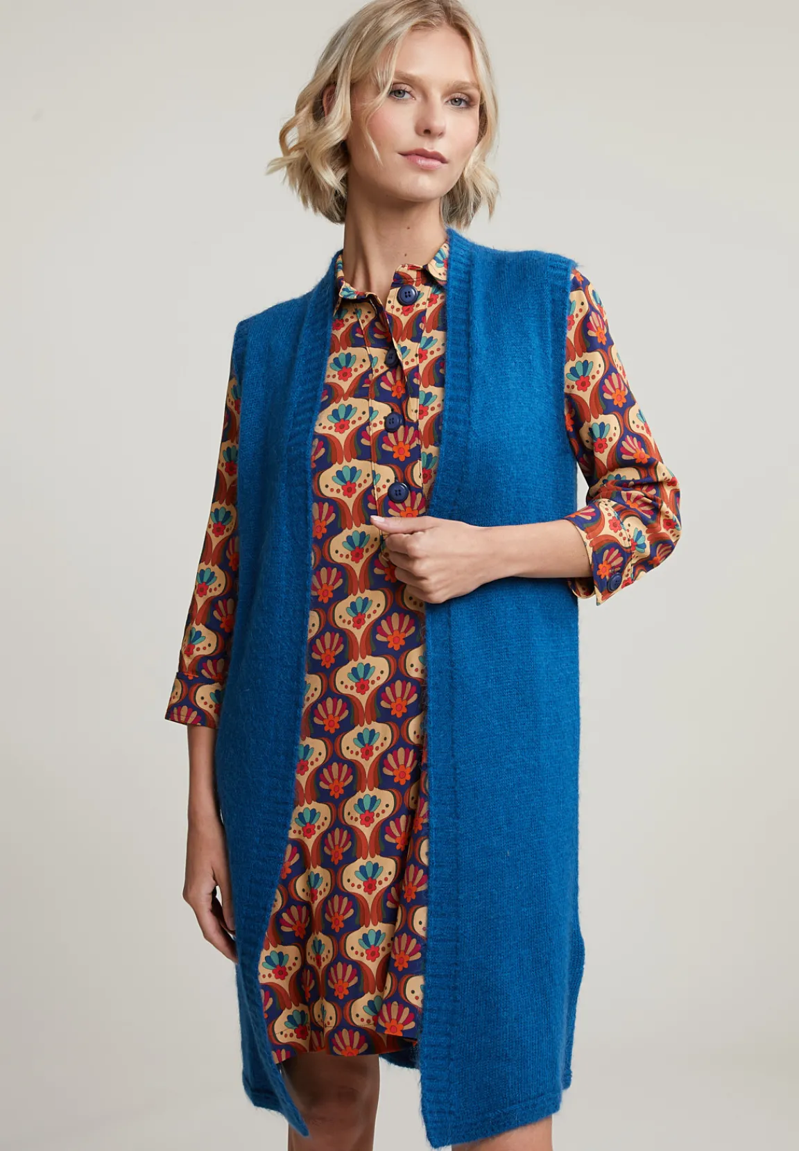 Online River Woods Blauwe mouwloze V-hals cardigan -