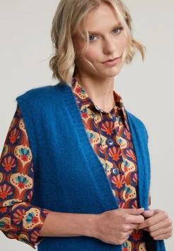 Online River Woods Blauwe mouwloze V-hals cardigan -
