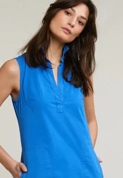 New River Woods Blauwe mouwloze V-hals jurk -