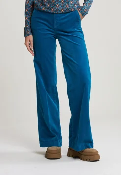 Best River Woods Blauwe ribfluwelen broek hoge taille -
