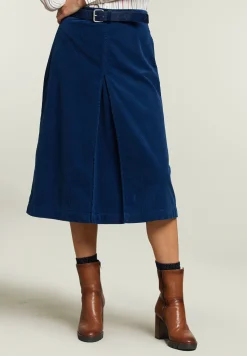 Sale River Woods Blauwe ribfluwelen midirok -