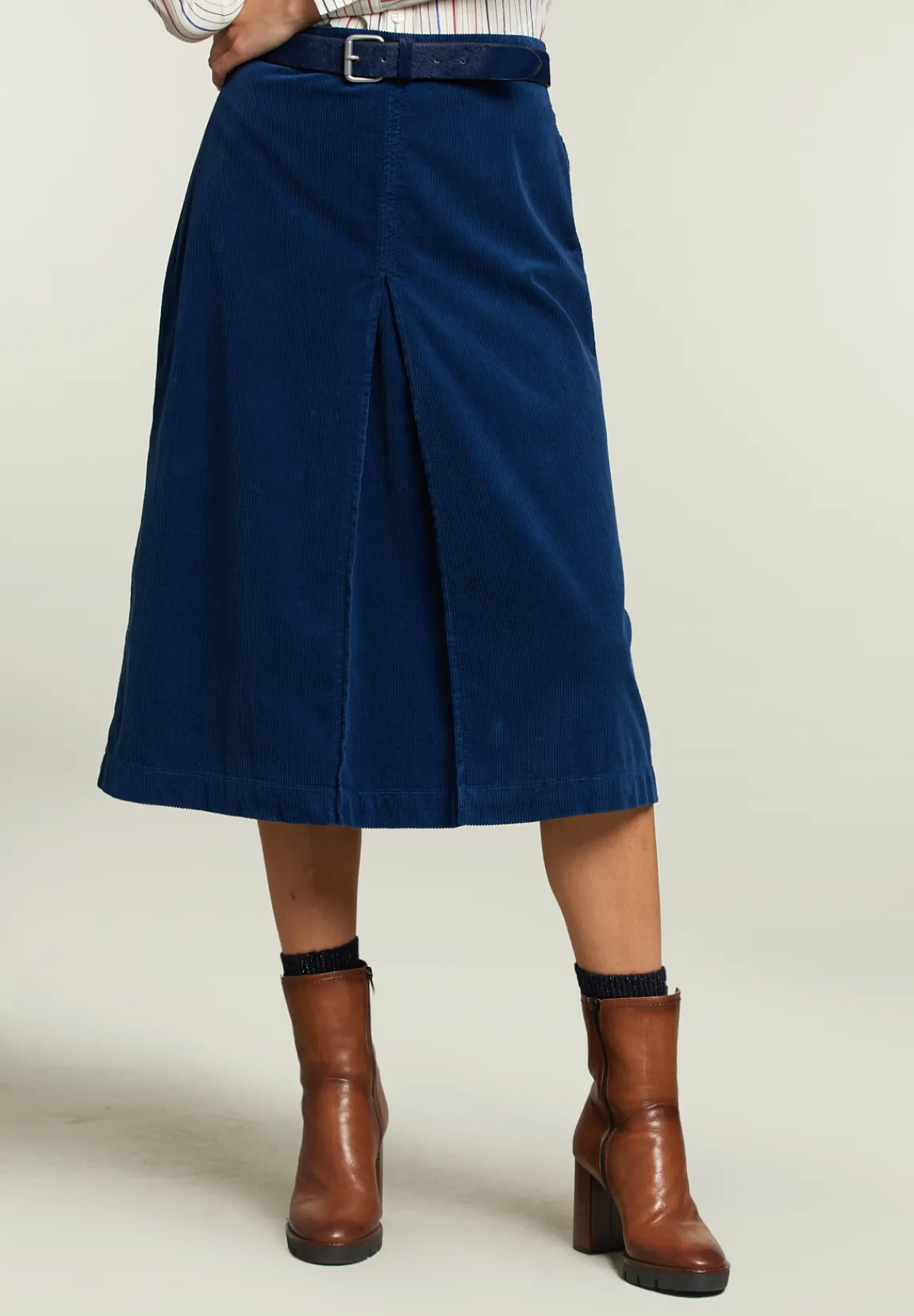Sale River Woods Blauwe ribfluwelen midirok -
