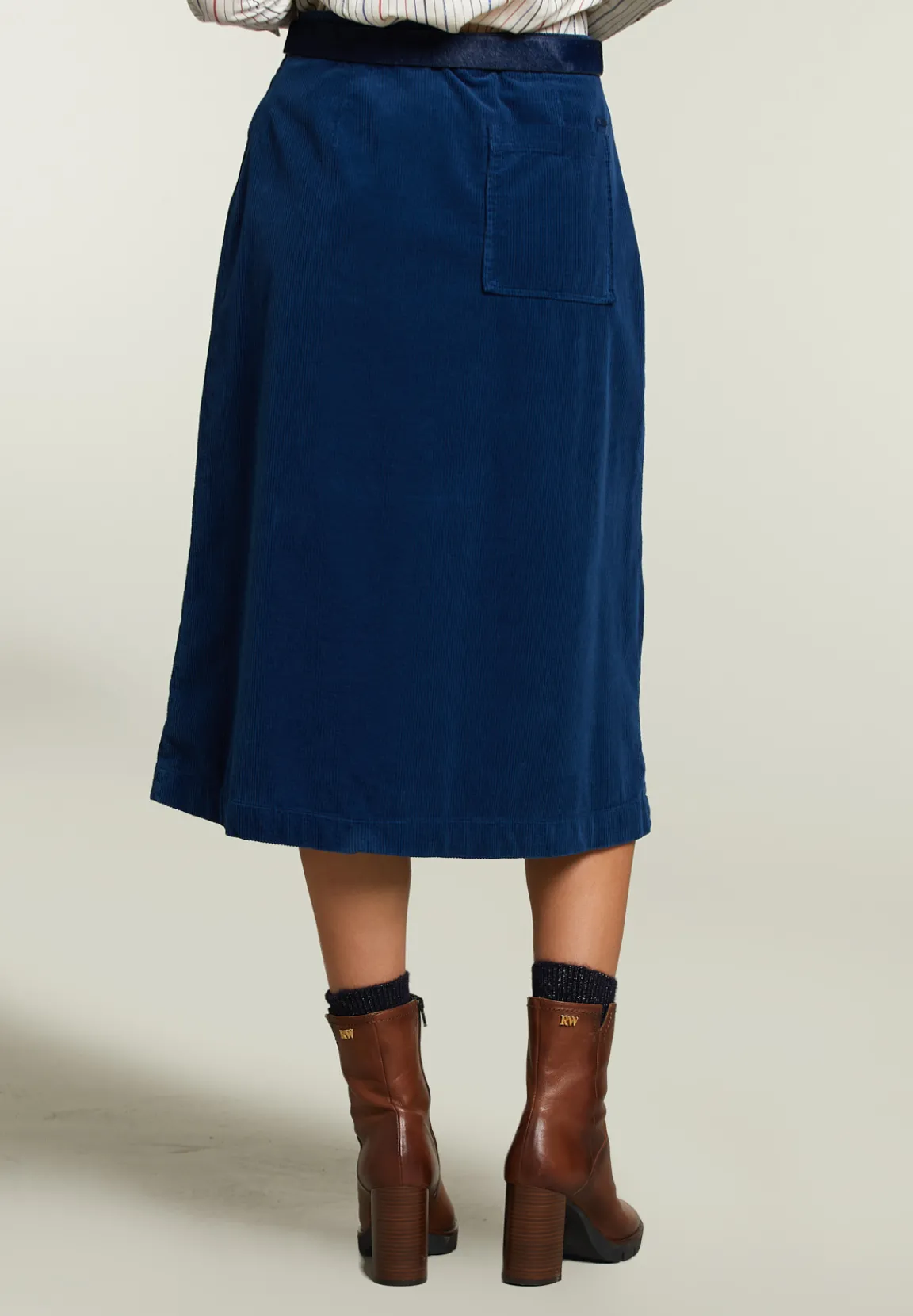 Sale River Woods Blauwe ribfluwelen midirok -