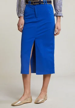 Online River Woods Blauwe stretch midirok met split -