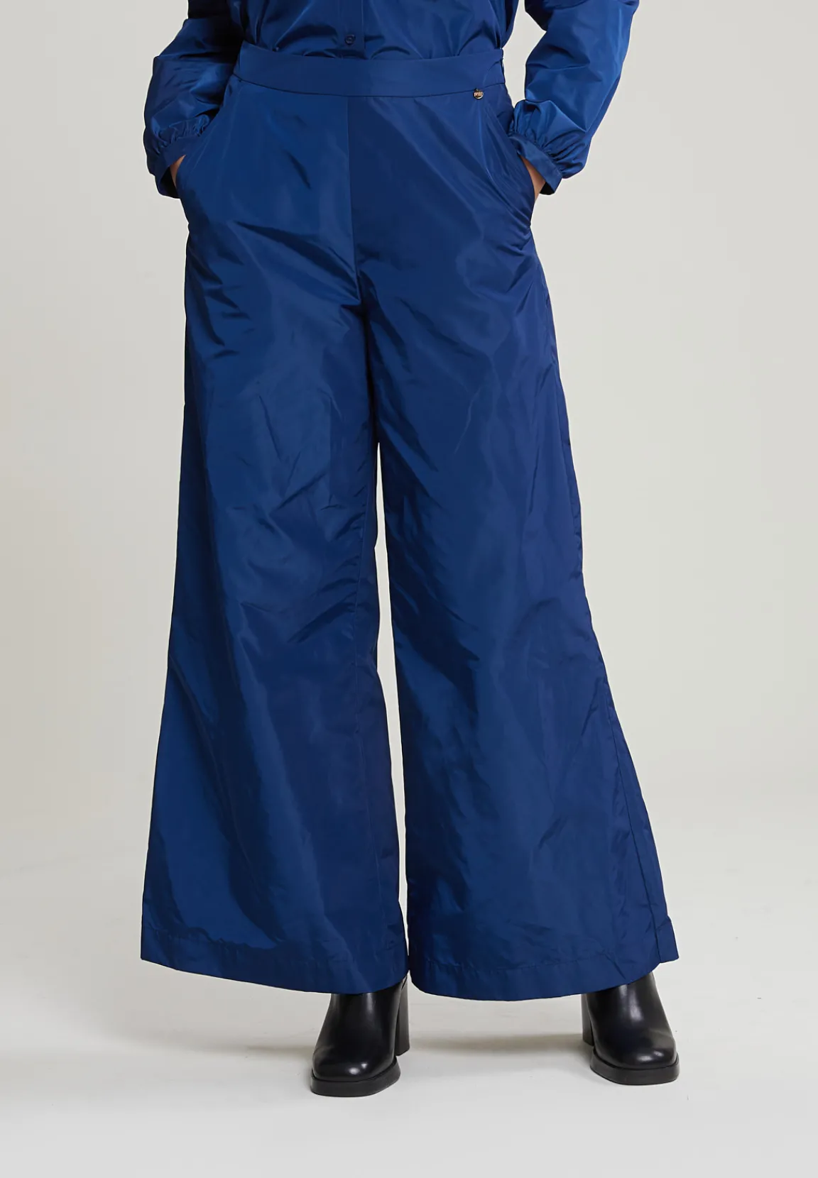 New River Woods Blauwe taffeta wijde broek -