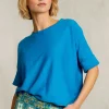 Best River Woods Blauwe trui ajour op rug -