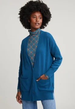 Fashion River Woods Blauwe V-hals cardigan met knopen 2 zakken -