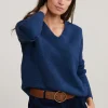 Sale River Woods Blauwe V-hals glittertrui lange mouwen -